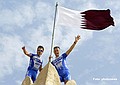 Ronde van Qatar, 2e etappe - 3 februari 2004<br />Servais en Tom boven op het kasteel bij de start van de 2e etappe